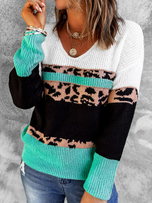 This Time Leopard Color Block Sweater