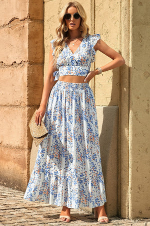 Done Deal Tie Back Cropped Top and Maxi Skirt Set