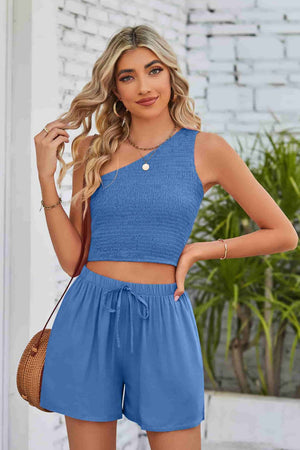 Beyond Ready Smocked One-Shoulder Top and Shorts Set
