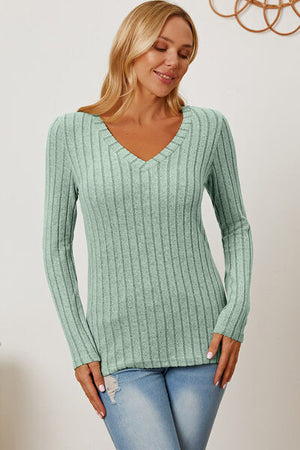 Just Right Ribbed V-Neck Top