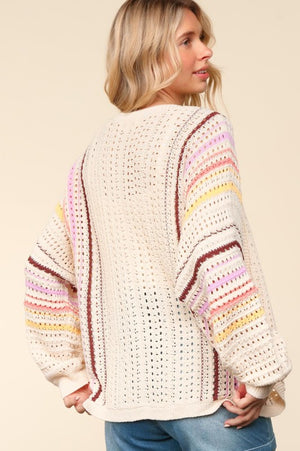 Always Us Striped Crochet Cardigan