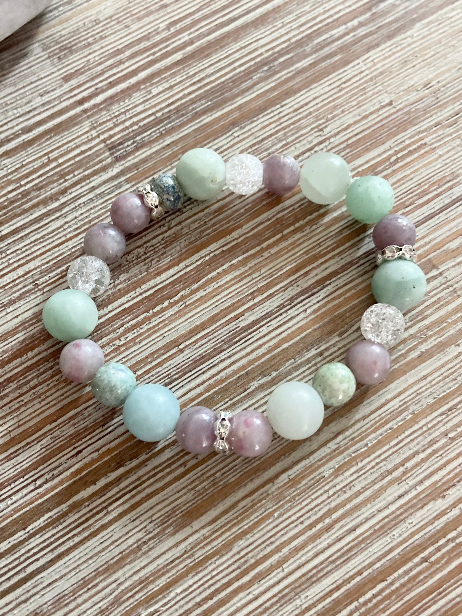 Amazonite & Lepidolite Gemstone Bead Bracelet