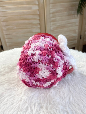 Blushing Cottagecore Crochet Mug Cozy with Bow