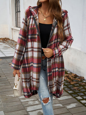 Playful In Plaid Zip Up Hooded Jacket