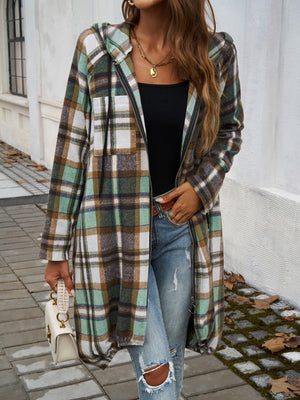 Playful In Plaid Zip Up Hooded Jacket