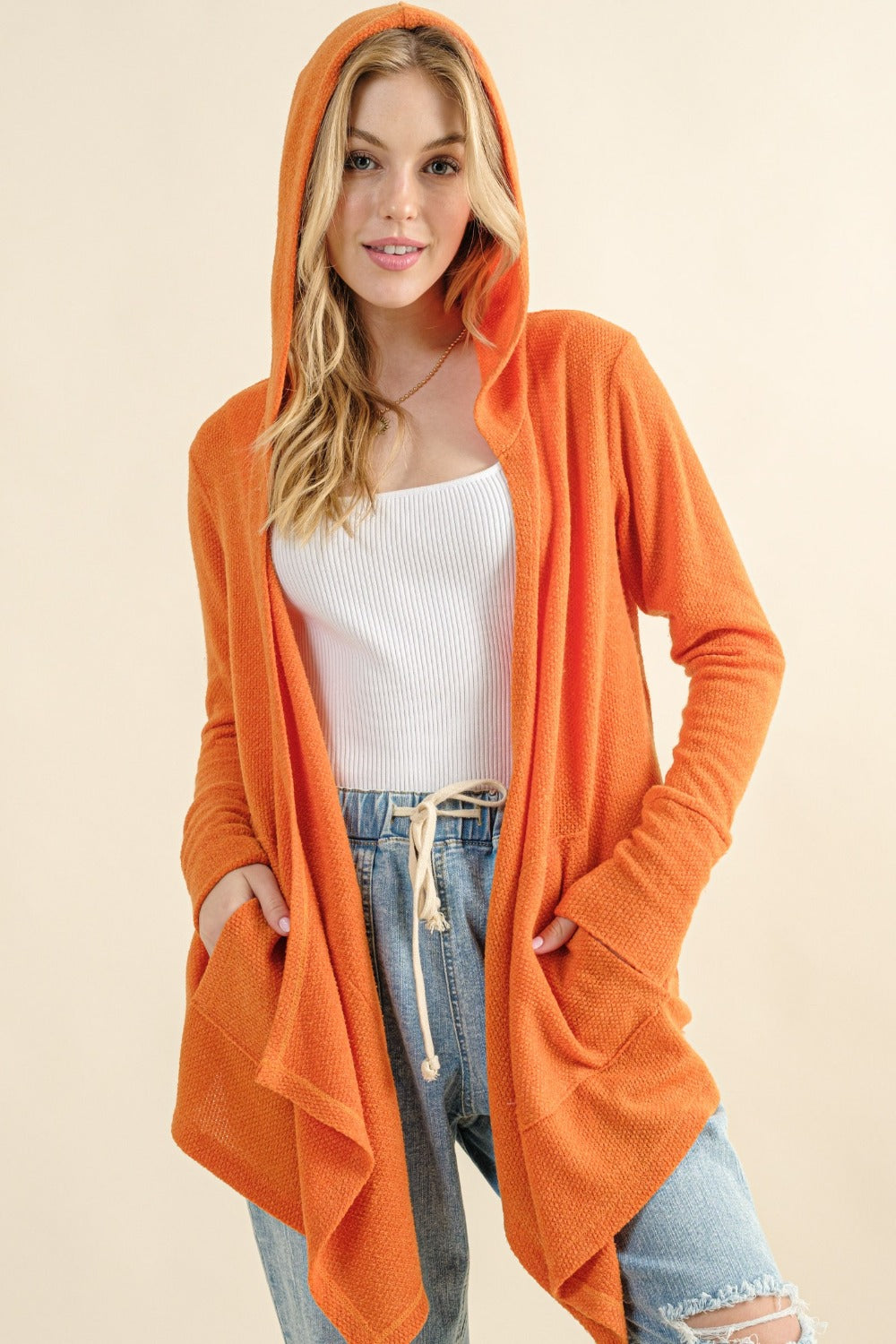 Autumn Ember Hooded Cardigan with Pockets