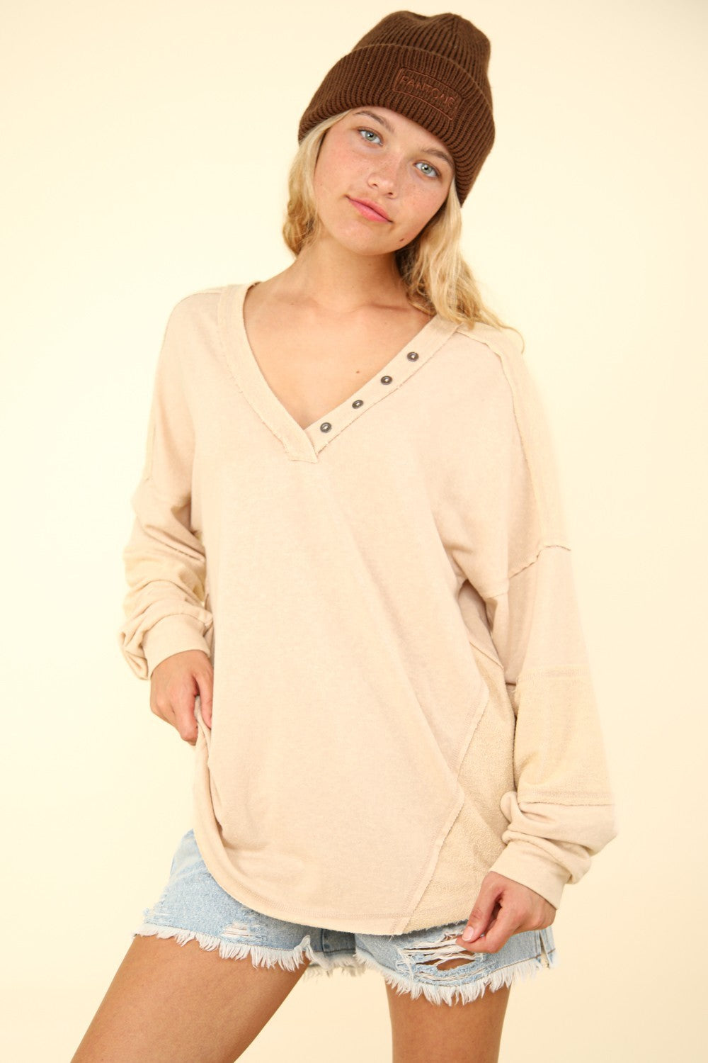 S'mores At Dusk Exposed Seam Knit Top