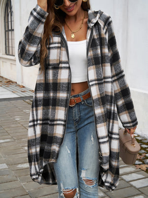 Playful In Plaid Zip Up Hooded Jacket