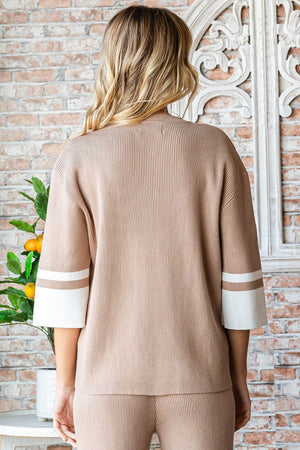 Aware Of This Contrast Ribbed Knit Top-mocha