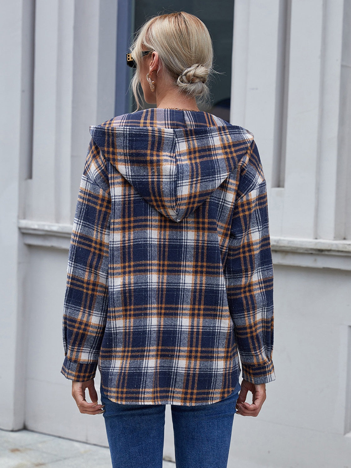 Ivy Lane Plaid Button Up Hooded acket