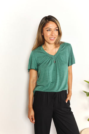 Need A Reason Ruched V-Neck Tee