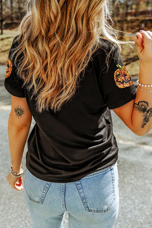 Sequin Pumpkin Round Neck Tee