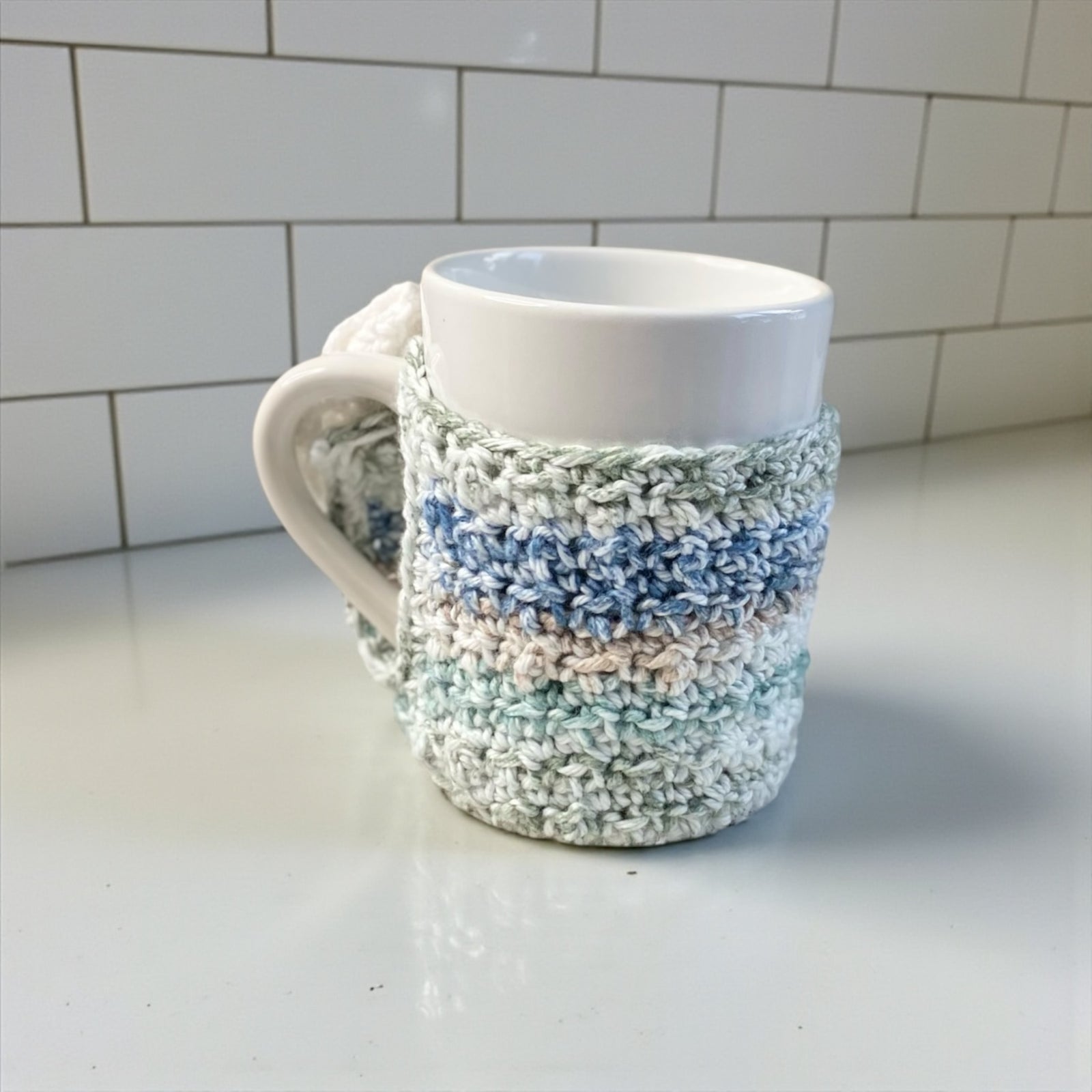 Soft Mornings Crochet Mug Cozy & White Mug Set