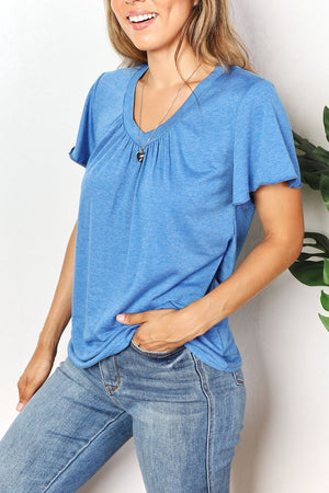 Need A Reason Ruched V-Neck Tee