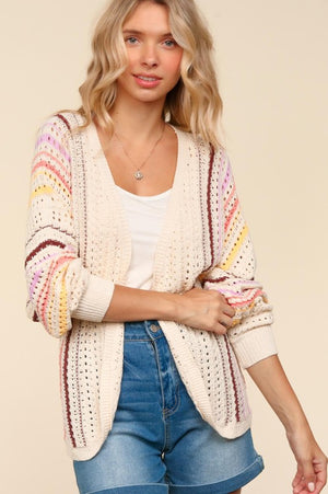 Always Us Striped Crochet Cardigan