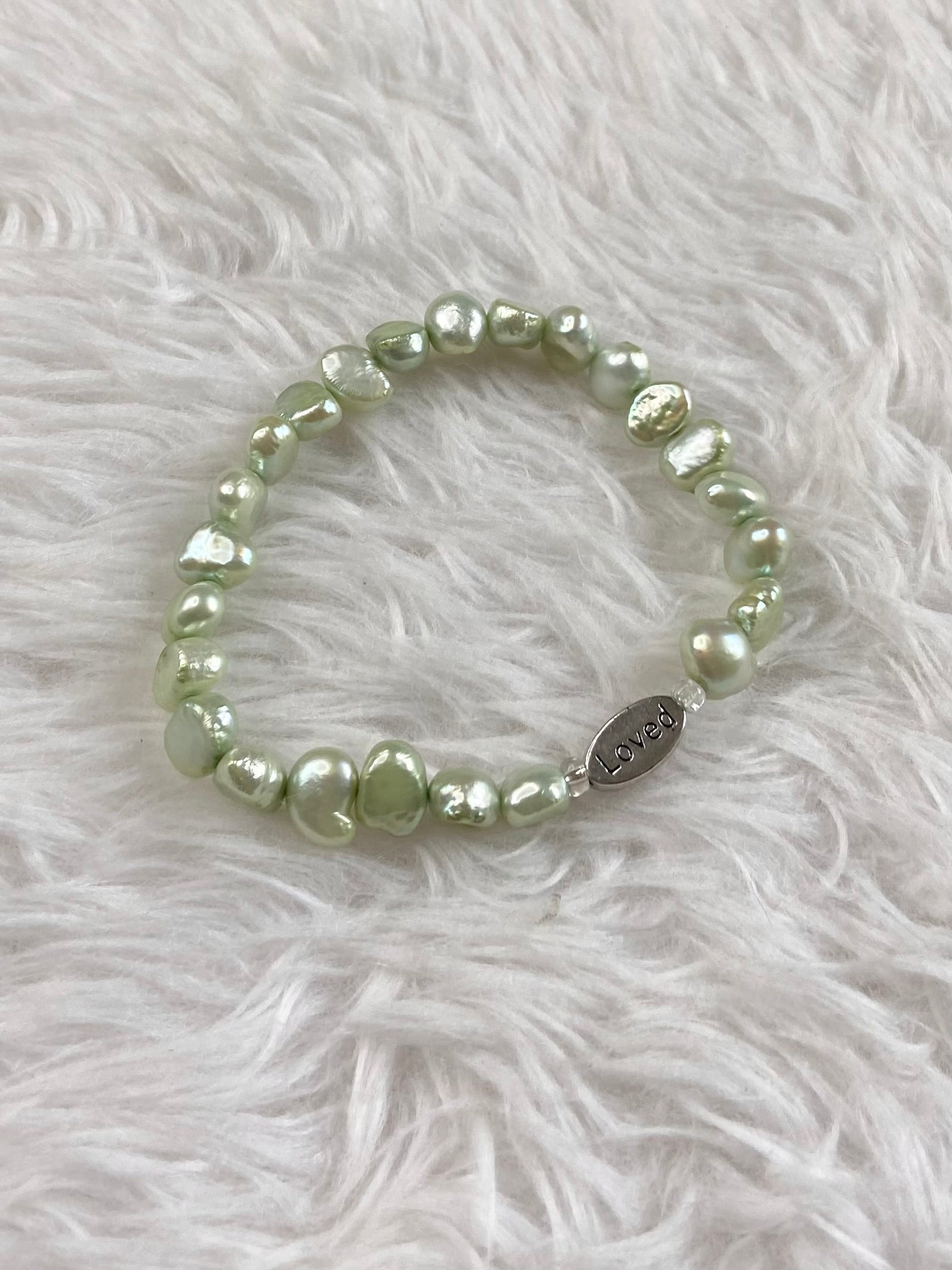 Green Freshwater Pearl “Loved” Bracelet