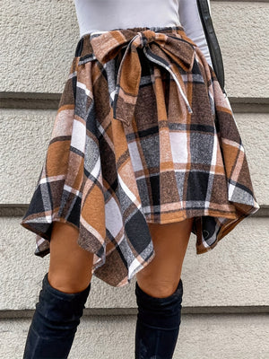 First In Line Plaid Asymmetrical Hem Skirt