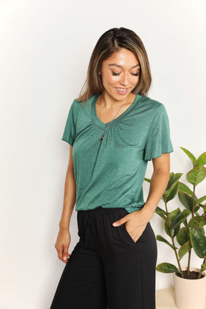 Need A Reason Ruched V-Neck Tee