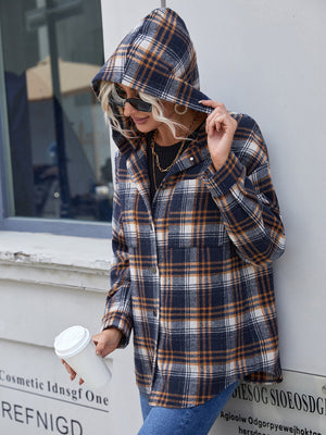 Ivy Lane Plaid Button Up Hooded acket