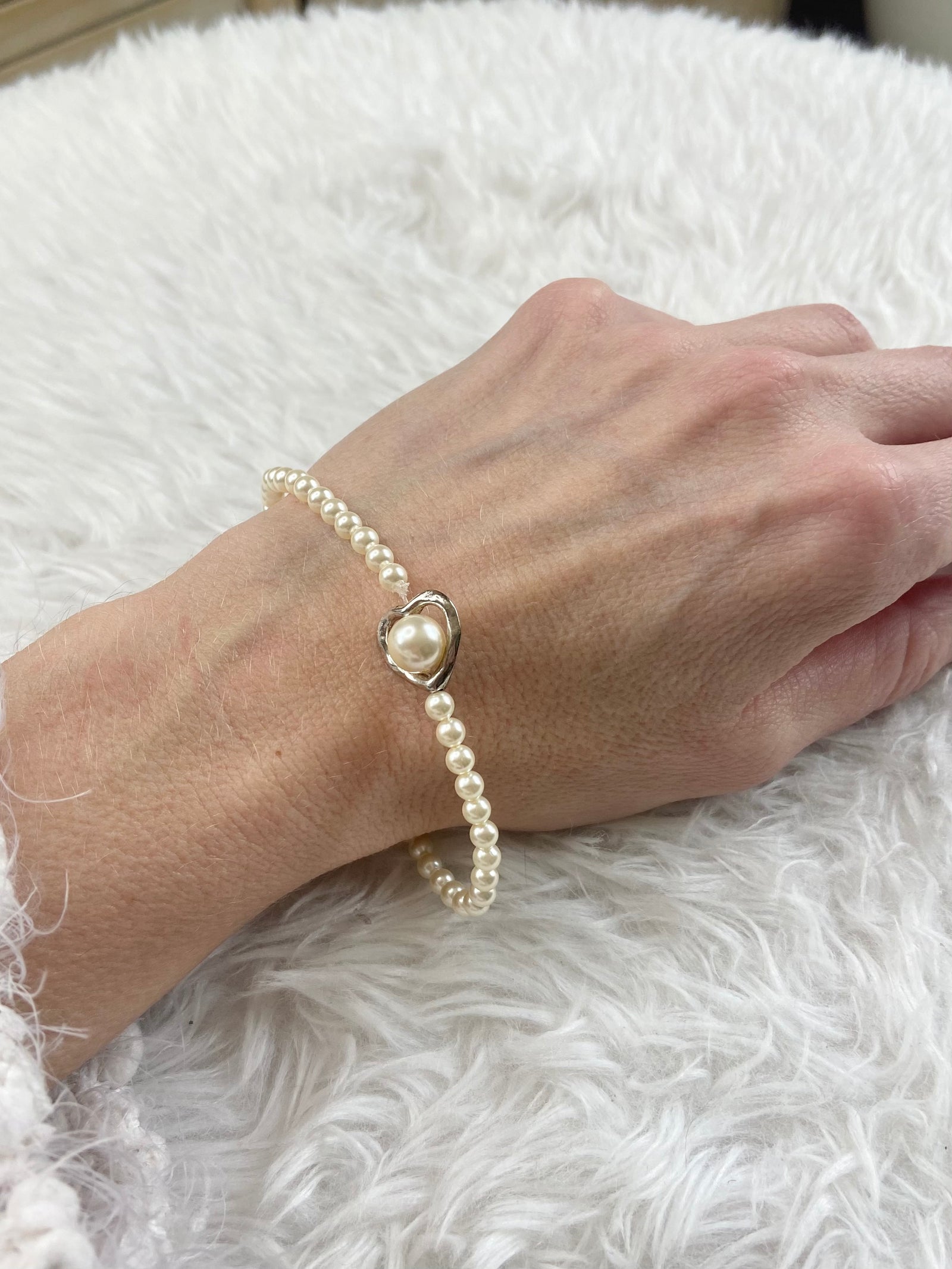Swarovski Pearl Bracelet with Silver Heart Accent