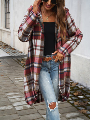 Playful In Plaid Zip Up Hooded Jacket