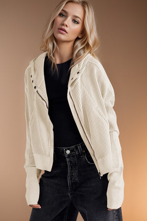 Luxe Layering Waffle-Knit Zip Up Hoodie