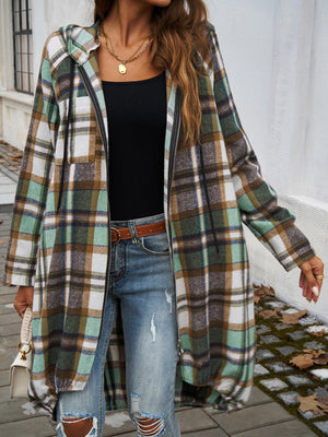 Playful In Plaid Zip Up Hooded Jacket