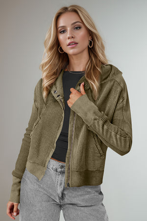 Luxe Layering Waffle-Knit Zip Up Hoodie