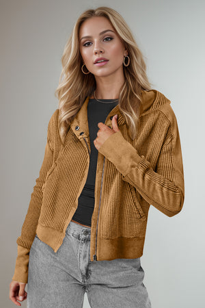 Luxe Layering Waffle-Knit Zip Up Hoodie