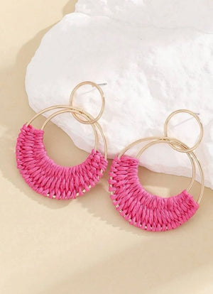 Pink Raffia Hoop Earrings