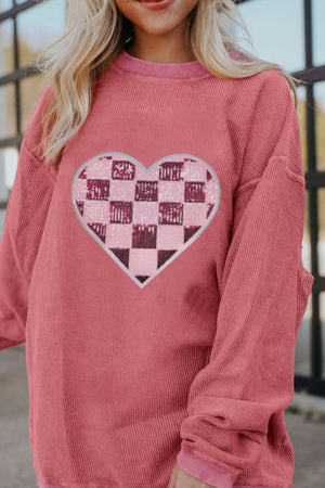 Sequin Checkered Heart Sweatshirt