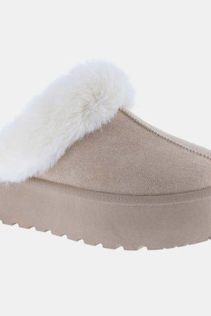 Frosted Bliss Platform Fuzzy Slippers-taupe