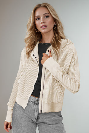 Luxe Layering Waffle-Knit Zip Up Hoodie