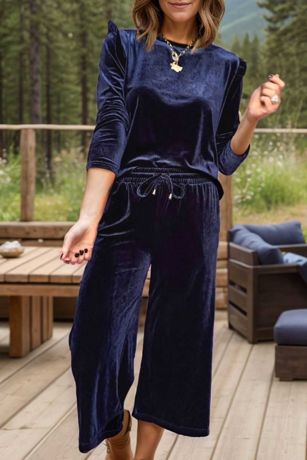 Where It Ends Velvet Top/Drawstring Pants Lounge Set