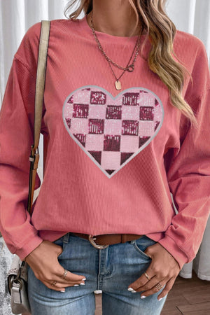 Sequin Checkered Heart Sweatshirt