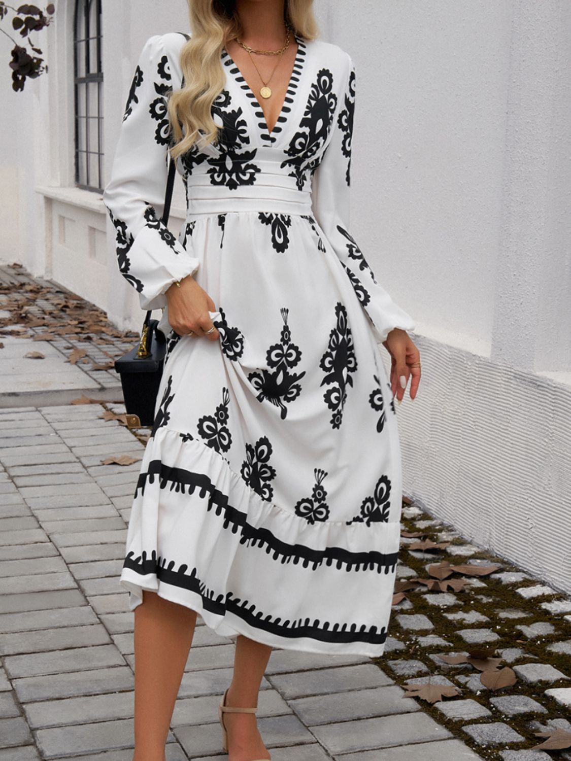 Sights To See Printed Plunge Dress