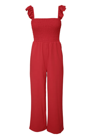 Just Say Yes Ruffle Shoulder Smocked Jumpsuit