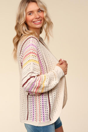 Always Us Striped Crochet Cardigan