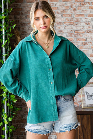 Rustic Retreat Washed Corduroy Button Down Top