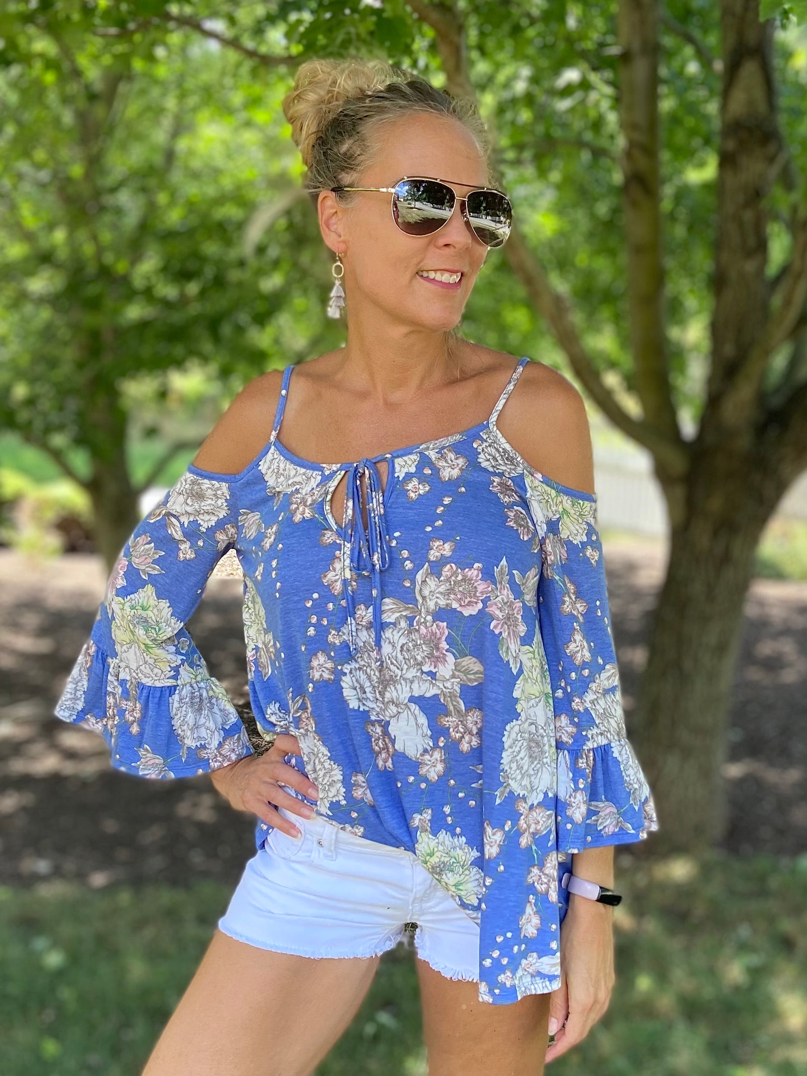 Drifting Blossoms Cold Shoulder Top