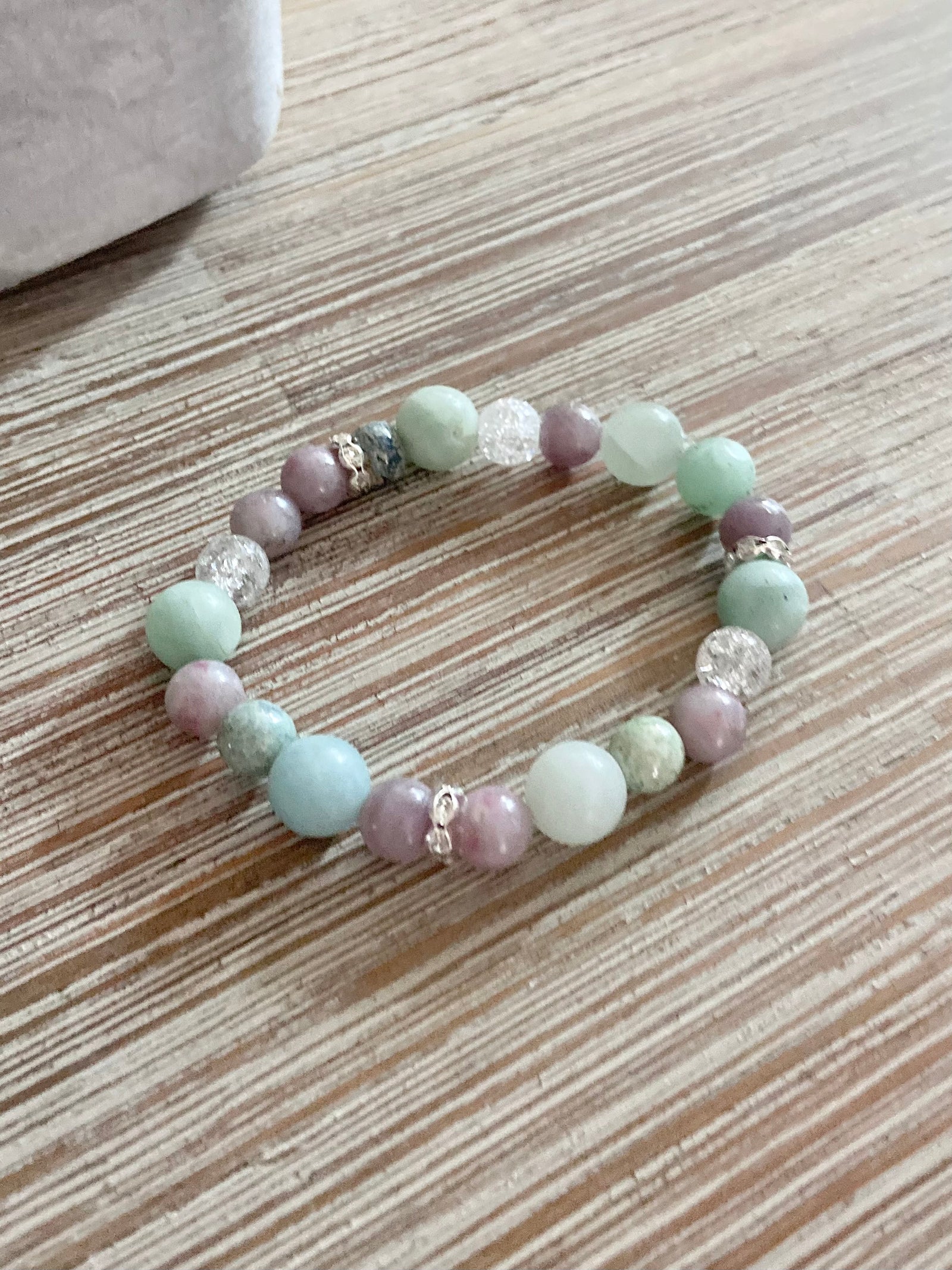 Amazonite & Lepidolite Gemstone Bead Bracelet