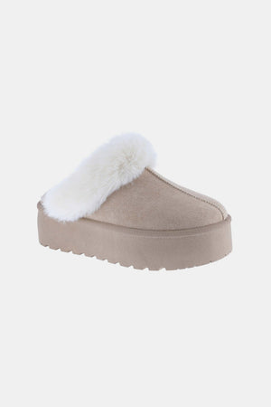 Frosted Bliss Platform Fuzzy Slippers-taupe