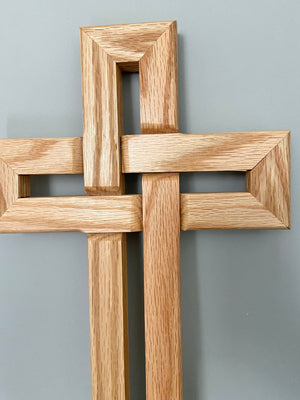 Heirloom Oak Celtic Knot Cross Wall Hanging –Handcrafted Solid Wood 8” x 13 5/8”