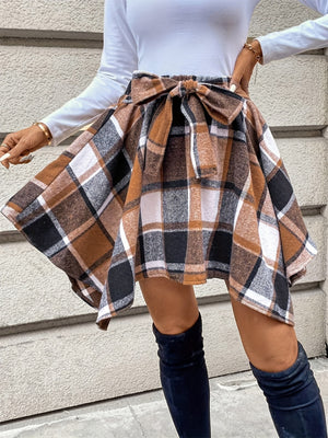 First In Line Plaid Asymmetrical Hem Skirt