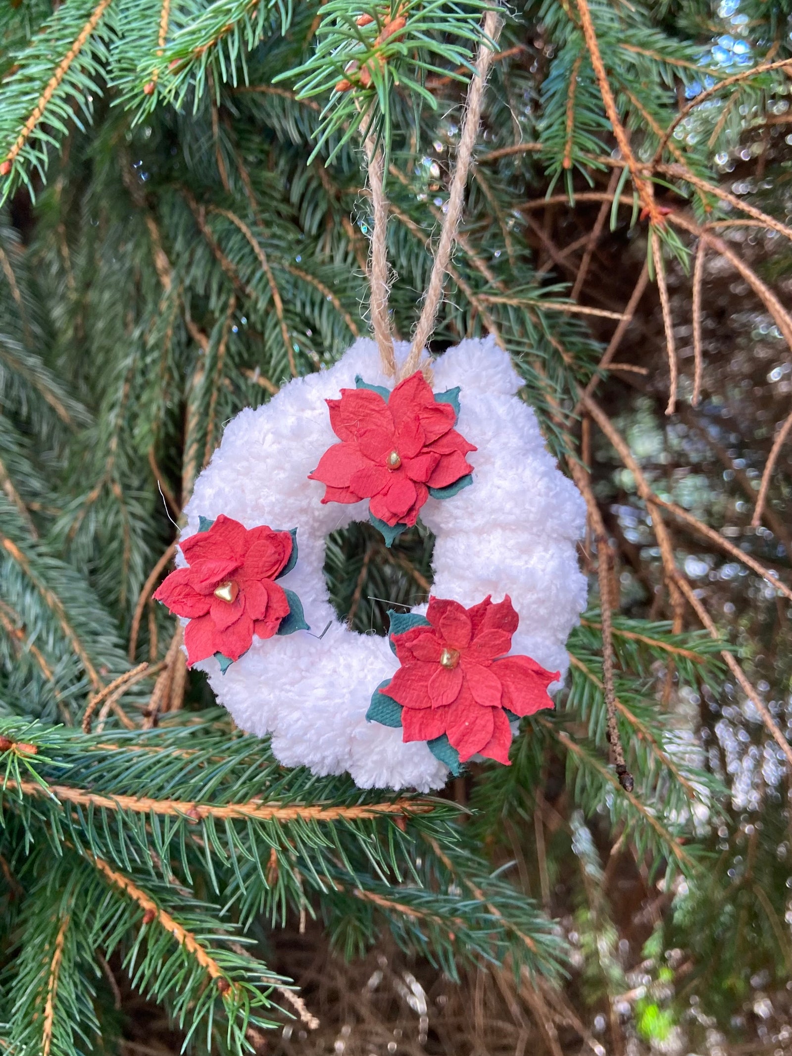 Cozy Poinsettia Wreath Ornament