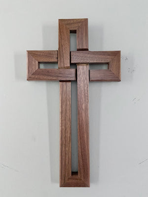 Heirloom Walnut Celtic Knot Cross Wall Hanging – Handcrafted 8” x 13 5/8”