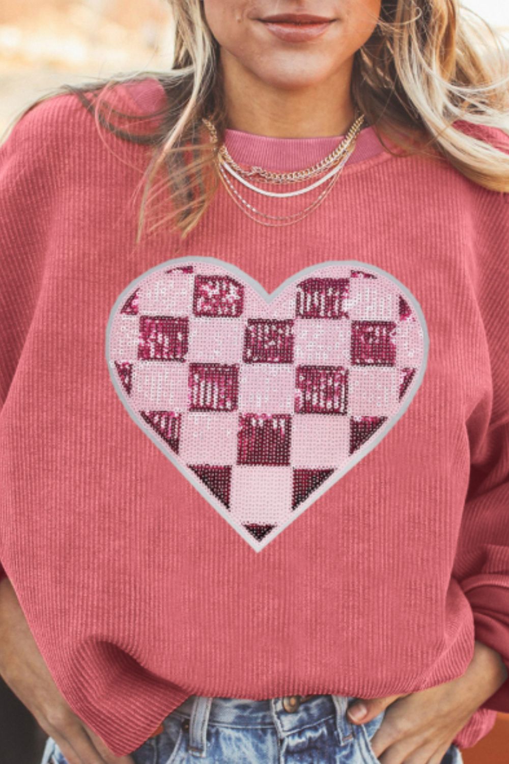 Sequin Checkered Heart Sweatshirt