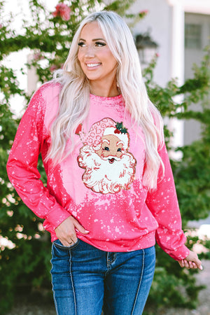 Christmas Santa Claus Bleach Print Sweatshirt