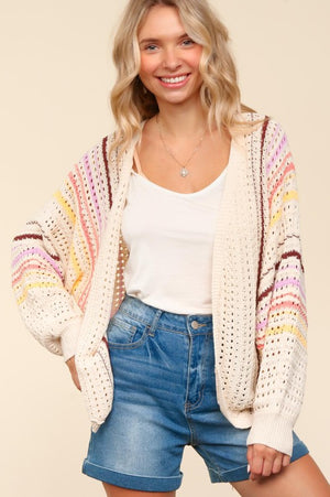 Always Us Striped Crochet Cardigan