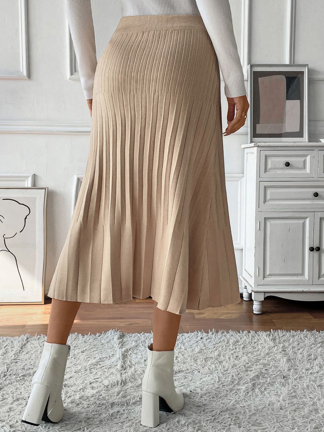 Pleat Perfection Midi Sweater Skirt